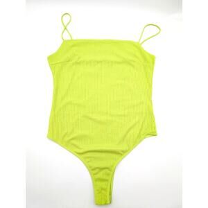 All in Favor Women's Ribbed One Piece Swimsuit High Cut Sleeveless Lime Size L